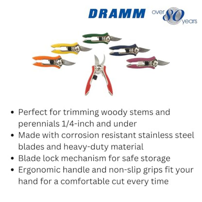 Dramm ColorPoint Stainless Steel Compact Garden Pruning Shears, Hand Pruner, Garden Clippers, with Heavy Duty Blade and Easy grip Handle, Orange - color: Orange, style: Classic