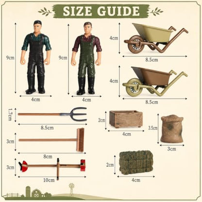 Garneck 12 Piece Miniature Farm Accessories Farmer Figures Tool Diorama Set
