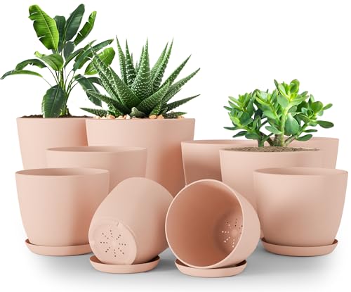 Plant Pots Indoor with Drainage, 10 Pack Multi-Size Planters Set, Pink - color: Peach Pink, size: Pack of 10