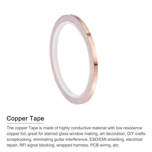 PATIKIL Copper Tape 0.2 Inch x 11 Yards 0.05 Thick Copper Foil Tape Single Sided Conductive Adhesive EMI Shielding for Electronics, Circuits, Grounding - size: 0.2 Inch x 11 Yards x 0.05mm
