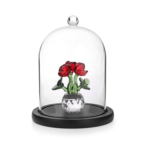 JUXYES 4.5x6 Clear Glass Display Dome Cloche with Handle & Black Wood Base - color: Black