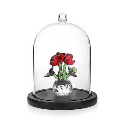JUXYES 4.5x6 Clear Glass Display Dome Cloche with Handle & Black Wood Base - color: Black