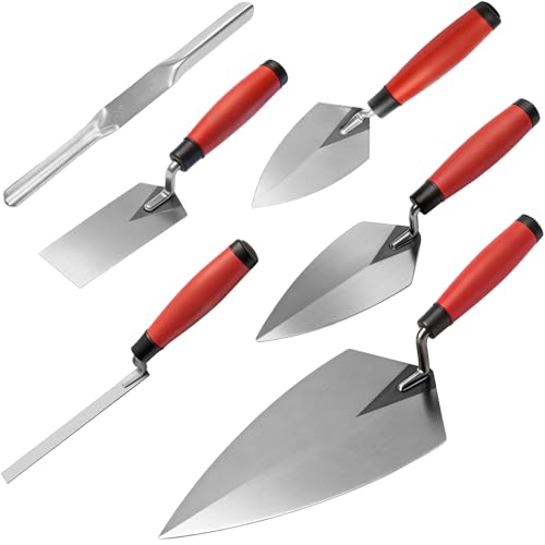 6-Pieces Masonry Hand Tool Set, Brick, Pointing, Margin, Tuck Pointing Trowel & Convex Brick Jointer - size: 6pcs