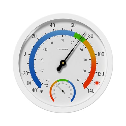 TIMESS 10-Inch Indoor Outdoor Thermometer Hygrometer, Battery-Free, White - color: White