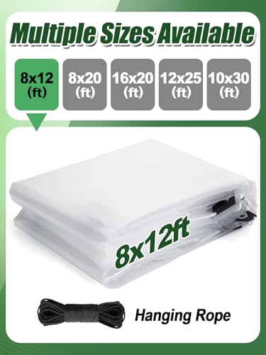 8x12ft Anti-Tear Clear Tarp Waterproof for Greenhouse, 5 mil - size: 8 x 12ft