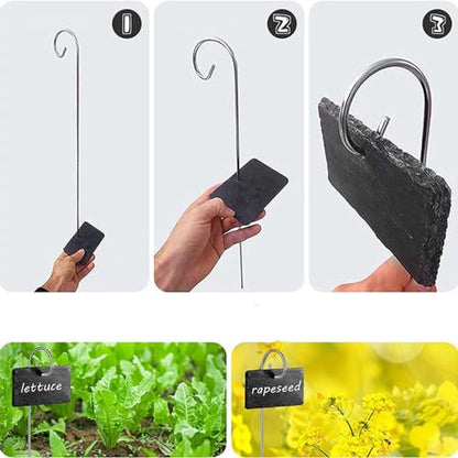 Slate Plant Labels Garden Markers Signs Labels with Stainless Steel Stake & Marker Pen Waterproof Slate Plant Labels for Flowers, Herbs, Potted Plants, Seed (Rectangular, 10PCS) - size: 10PCS, style: Rectangular