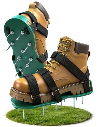 Lawn Aerator Shoes, Soil Aerator Grass Tool with Dual Hook & Loop Straps - color: Green