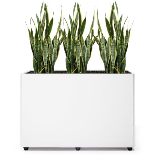 Planter Box Rectangular Block - 24×16×12IN Galvanized Steel Metal Long Box Planter Easy Installation Modern Outdoor Tall Planters All-Weather Use with Drainage Holes for Patio/Porch(White) - color: White, size: Mid-Assemble
