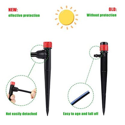Drip Irrigation Emitters Adjustable 360 Degree Drip Emitters on 5" with Stake for 1/4" Drip Irrigation Tubing Irrigation Drippers for Garden Watering System. (50pcs-Red Drip) - style: 50pcs-Red Drip
