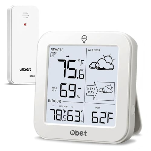 Indoor Outdoor Thermometer Wireless 500 FT Outdoor Thermometer with Sensor - color: White-Large