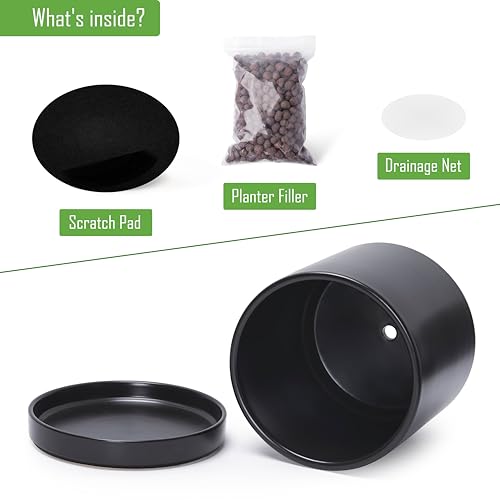 D'vine Dev 2-Pack Ceramic Pots with Saucers, 8/10 in, Black, 94-G-L-2 - color: Black, size: Large