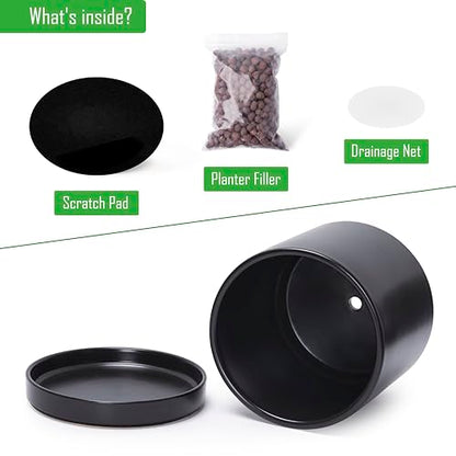 D'vine Dev 2-Pack Ceramic Pots with Saucers, 8/10 in, Black, 94-G-L-2 - color: Black, size: Large