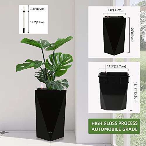 Dexceder 20 Inches Self Watering Tall Planter (Black) - color: Black, size: 20