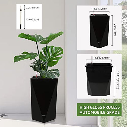 Dexceder 20 Inches Self Watering Tall Planter (Black) - color: Black, size: 20