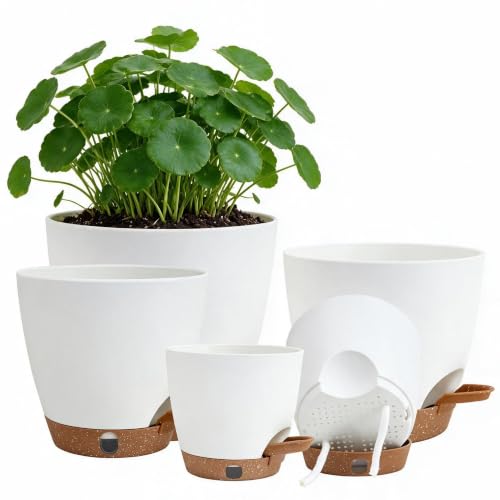 Self Watering Pots for Inoor/Ourdoor Plants 5/5.5/6/6.5/7" Plastic Planter - color: White, size: 5/5.5/6/6.5/7 Inch
