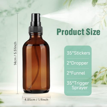 GIVAMEIHF 4 oz Amber Glass Spray Bottles for Essential Oils, Small, 35Pack - color: Dark Amber Glass Spray Bottles