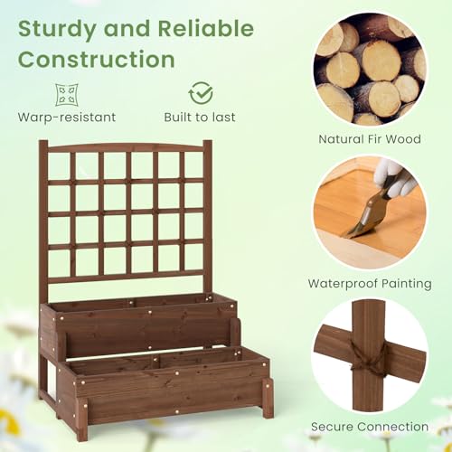 HAPPYGRILL Raised Garden Bed with Trellis & Legs