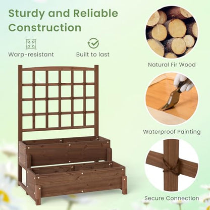 HAPPYGRILL Raised Garden Bed with Trellis & Legs