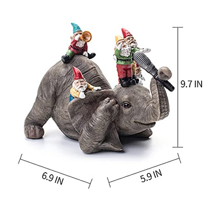 Elephant Dwarf Garden Statue Garden Gnomes Outdoor Funny Garden Gnomes Yard Ornaments Lawn Ornaments Home Gift for Women and Mother's Day 7.0 inch