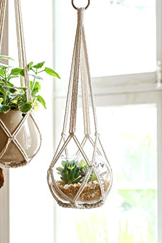 Dahey Macrame Plant Hanger Indoor Hanging Plant Holder Basket for Flower - color: Beige