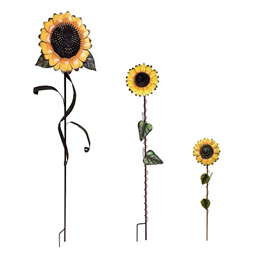 Flower Garden Stakes Metal Spring Yard Sign Decorative Sunflower Plant Stake Lawn Art Patio Decor Pathway Ornaments Indoor Outdoor Decoration (48"+39"+22" H) - color: 48"+39"+22"h