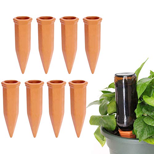 vensovo 8pcs Terracotta Watering Spikes - Automatic Self Watering Stakes, Plant Watering Devices for Wine Bottles Recycled Bottles, Clay Plant Garden Waterers for Vacations - color: Orange-8pcs, size: 7in