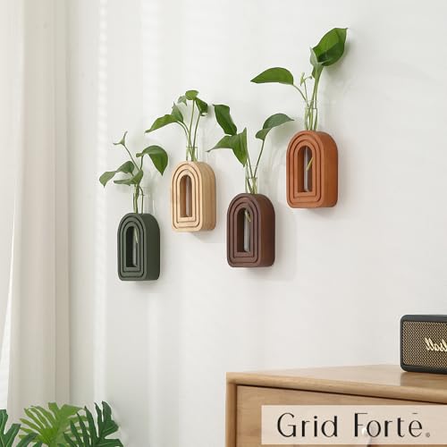 GRID FORTE 4 Pack Wood Wall Arched Propagation Vases