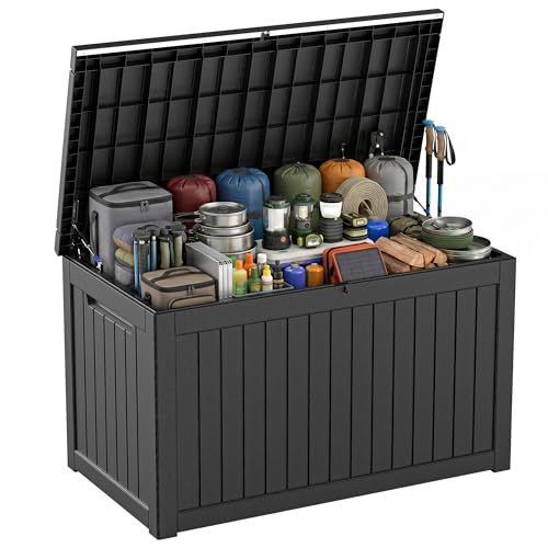 PatioZen 310 Gallon Deck Box Lockable Waterproof UV Resistant Black - color: Black, size: 310 Gallon