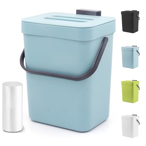 1.3 Gal Hanging Small Trash Can with Lid, Garbage Can 5L/Blue - color: BLUE, size: 5 L / 1.3 Gal - Lid