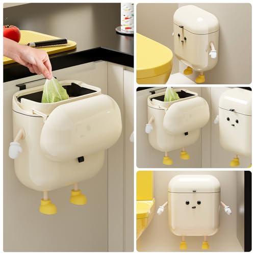 UFORU Plastic Hanging Trash Can with Lid, 3.2 Gallon Kitchen Compost Bin
