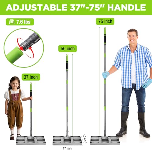 WORKPRO Lawn Leveling Rake, 17"x10" Rake with 75-Inch Adjustable Handle - size: 17''x10''-6FT