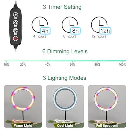 LBW 10.2" Halo Grow Light with Stand, 68" Tall Full Spectrum Growing Lamp - color: 10.2" Jumbo Black, size: 1-Head