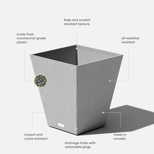 Veradek Pure Series Nobleton Planter - Tapered Square Outdoor Planter - color: Gray, size: 18 inch