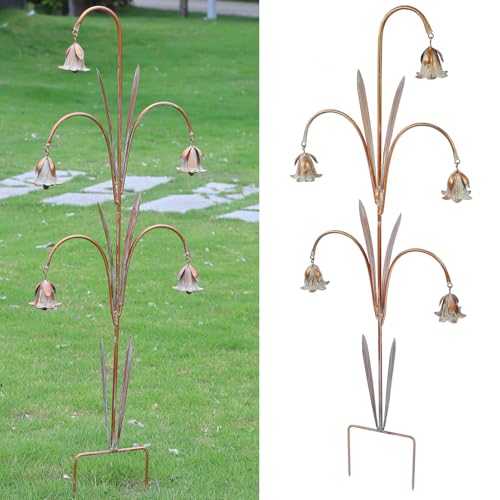 Metal Flowers with Bells for Outside Garden art, Decorative Garden Stakes