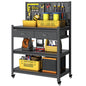 Metal Workbench, Mobile Work Table, Pegboard & Drawer, 1 Pack - size: 47.2"H x 33.5"W x 18"D with Drawers