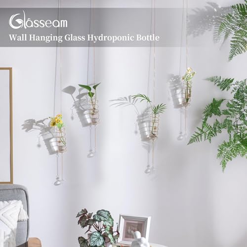 Glasseam 4 Pack Hanging Plant Propagation Stations with Crystal Suncatchers