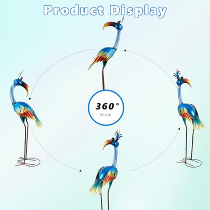 DREAMSOUL Metal Bird Garden Statues 30" Funny Patio Lawn Decor - color: Blue
