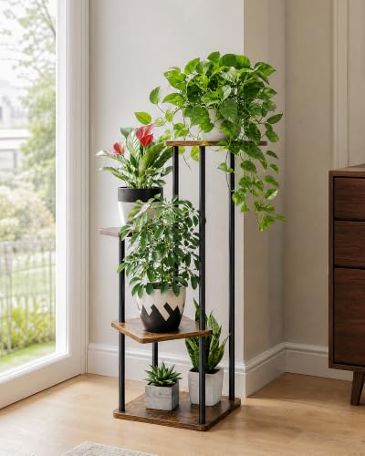 Bamworld Small Plant Stand Corner Plant Shelf for Indoor Plants - color: Brown Oak, size: 4 Tier