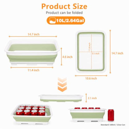 Goderewild Collapsible Dish Pan, 10L (2.6 Gal) Foldable Sink Tub - color: Green