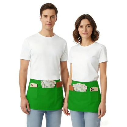 BOHARERS Waist Apron with 3 Pockets 3 Pack - Green Waitress Server Short Apron - color: 3 Pack Green