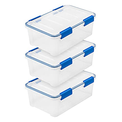 IRIS USA 3-Pack 16 Qt Storage Bins with Gasket Lids, Clear/Blue - size: 16 Qt. - 3 Pack