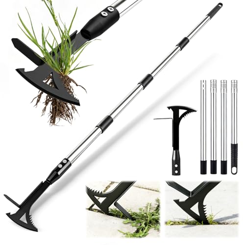 Manganese Steel Crack Weeder Tool,Multi-Functional Weed Puller Tool,Heavy Duty Crevice Weeding Tool with Serrated Sickle Blade,Moss Scraper Weed Remover for Weeding Between Concrete Pavers Decks