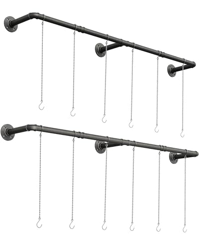 SOFITORG 65.7" Metal Plant Hanging Rod, 6 Chains, 2 Pack, Pots Not Included - color: Black, size: 65''-2 Packs