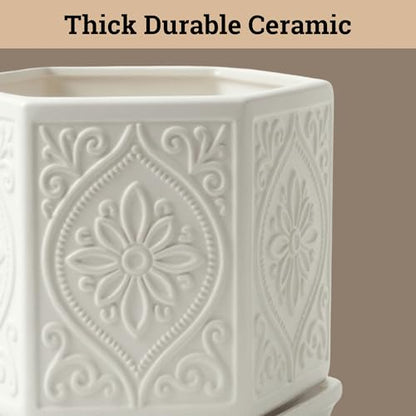 Ceramic Pots for Plants Set of 2, 6-Inch & 4-Inch Wide w/ Drainage & Saucer