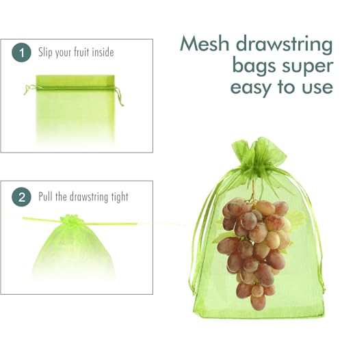 Fruit Protection Bags, Fetanten 6x8 in Mesh Drawstring Bag for Fruit Trees - size: 6 x 8 Inch 50pcs