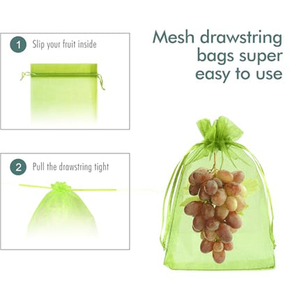 Fruit Protection Bags, Fetanten 6x8 in Mesh Drawstring Bag for Fruit Trees - size: 6 x 8 Inch 50pcs