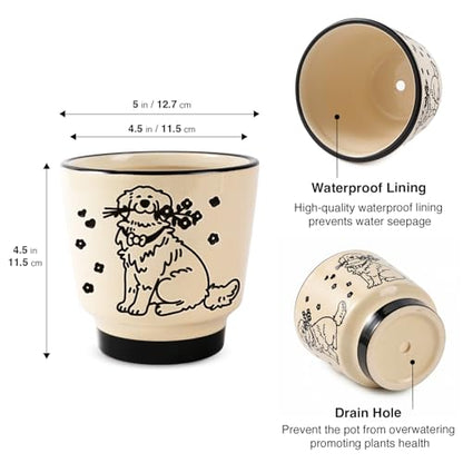 STHIE Ceramic Planters with Drainage Holes, 5 Inch Pots for Indoor Plants - color: Tr-goldflower04