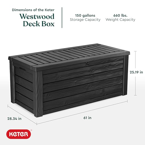 Keter Westwood Outdoor Storage Deck Box, 150 Gallon, Dark Grey - color: Dark Grey