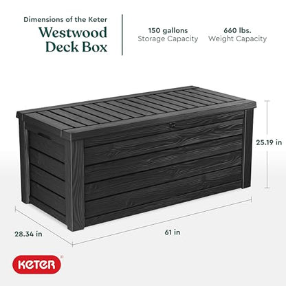 Keter Westwood Outdoor Storage Deck Box, 150 Gallon, Dark Grey - color: Dark Grey