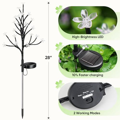 6 Pack Solar Lights Outdoor Waterproof, Garden Lights Solar Flowers - color: Warm White Cherry 6Pack